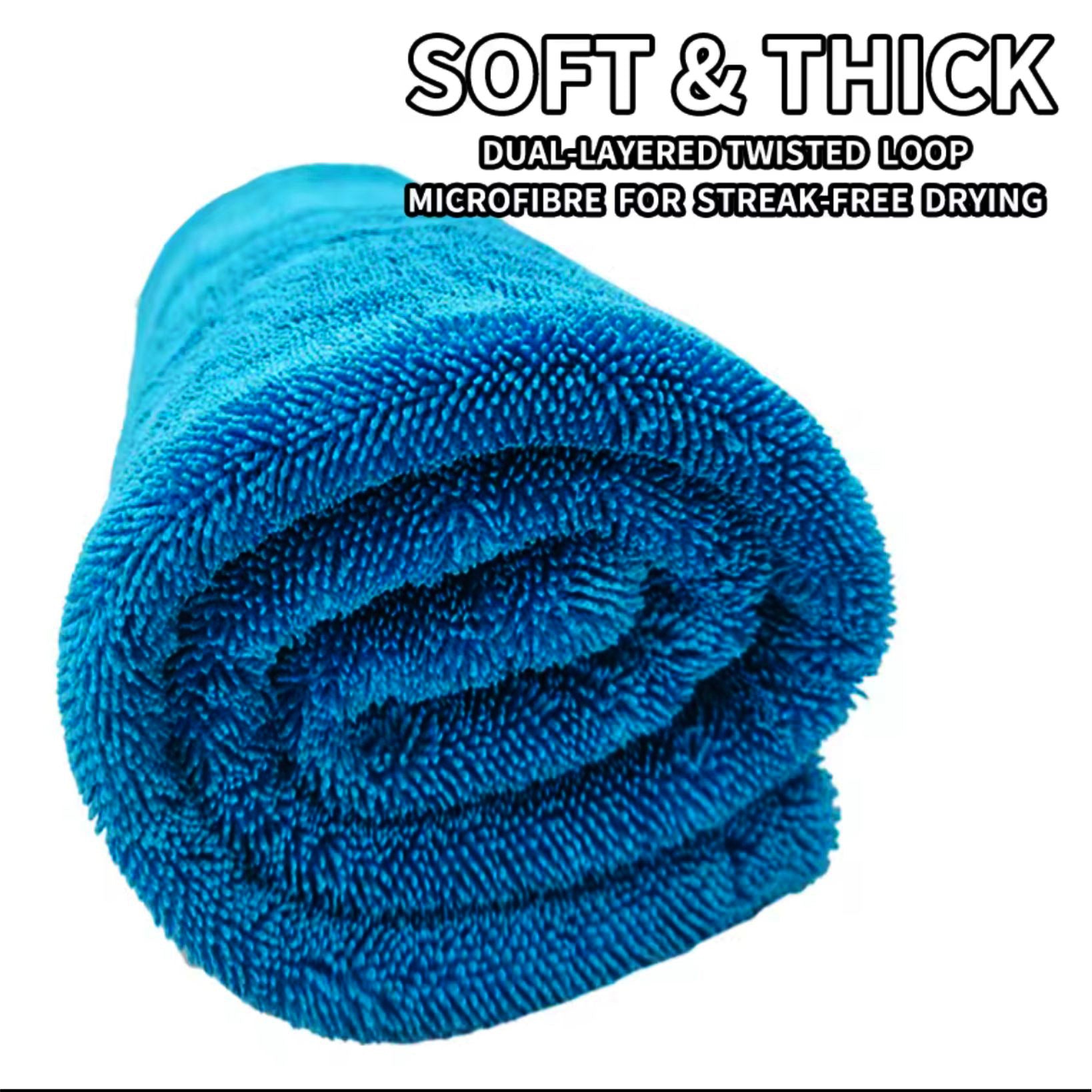 Foxcare Microfiber Cloth for Car - 1200 GSM, 50x80cms, 1Pcs, Blue Twisted Loop Super Absorbent Towel - Edgeless Design with Plush Pile and Lint Free Cloth for Drying and Detailing