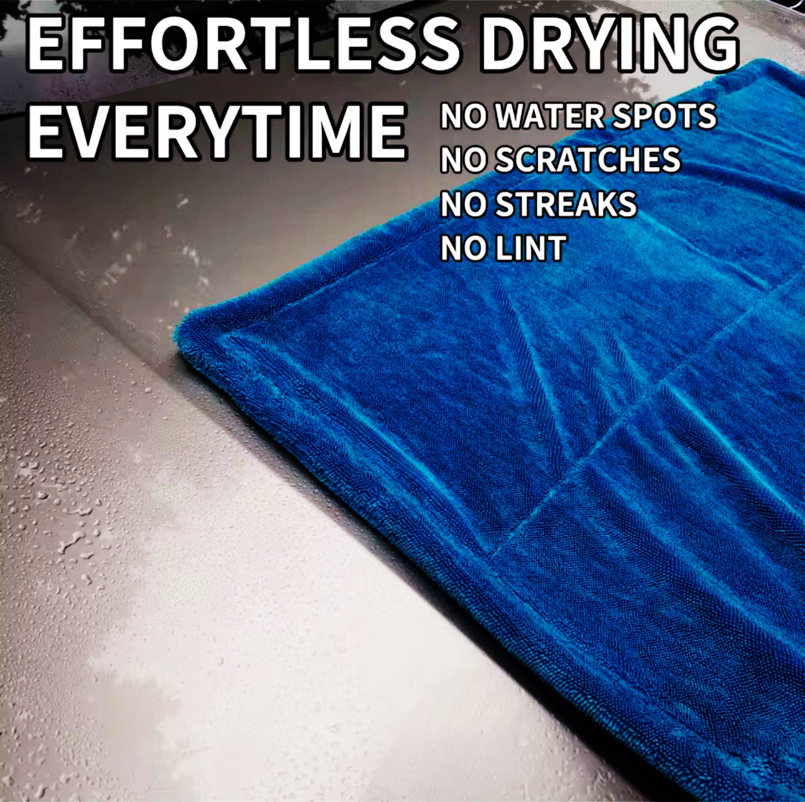 Foxcare Microfiber Cloth for Car - 1200 GSM, 50x80cms, 1Pcs, Blue Twisted Loop Super Absorbent Towel - Edgeless Design with Plush Pile and Lint Free Cloth for Drying and Detailing