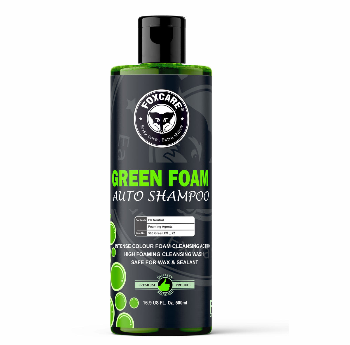 Foxcare Green Colour Foam Car Shampoo | Produces Thick Green Colour Foam - 500ml - Foxcare Industries