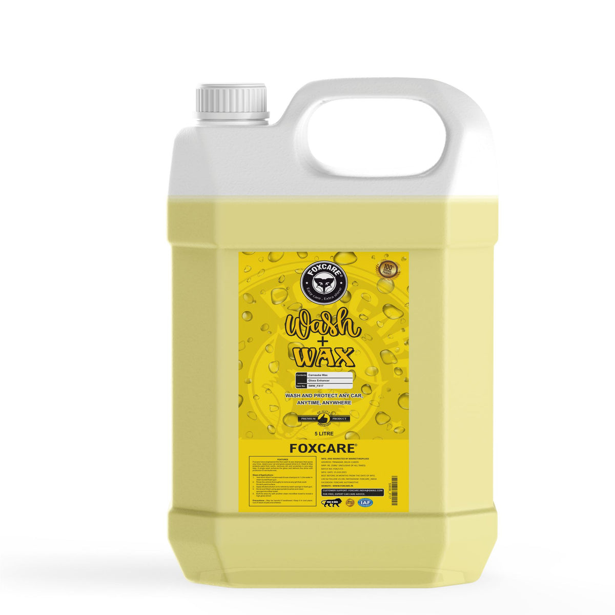 Foxcare Wash + Wax - Auto wash Shampoo (5 KG) - Foxcare Industries