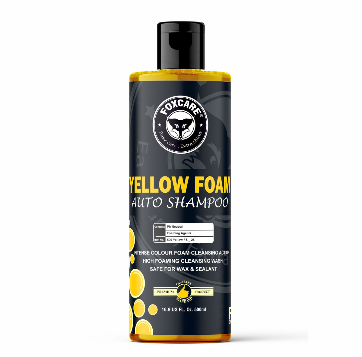 Foxcare Yellow Colour Foam Car Shampoo | Produces Thick Yellow Colour Foam - 500ml - Foxcare Industries